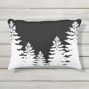 Coussin D'extérieur Silhouette minimaliste de pin noir et blanc