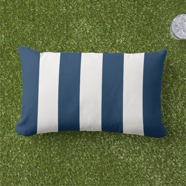 Coussin D'extérieur Simple classique Marine Bleu Cabana Stripes (Herbe)