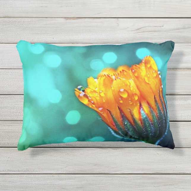 Coussin D'extérieur Soude dorée sur Bokeh sarcelle (Devant)