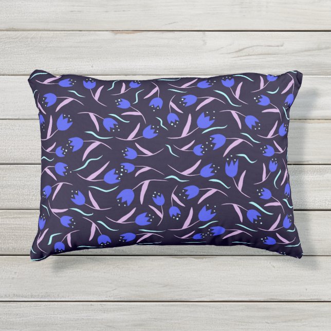 Coussin D'extérieur Spring Floral Pattern on Dark Blue Background (Devant)