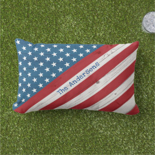 Coussin D'extérieur Stars Stripes USA Rustic American Flag Nom personn