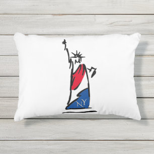 Coussin D'extérieur Statue de la Liberté NY Rouge Blanc et Bleu