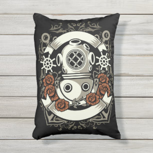 Coussin D'extérieur Steampunk Victorian Deep Sea Diver Roses rouges