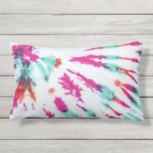 Coussin D'extérieur Summer Artsy Girly Neon Turquoise Pink Tie Dye Mot