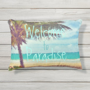 Coussin D'extérieur Summer Ocean Beach Palm Tree aquarelle peinture