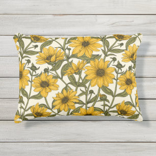 Coussin D'extérieur Sunroot, tournesol sauvage sur blanc