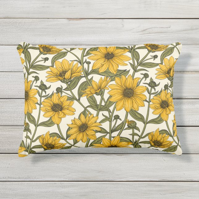 Coussin D'extérieur Sunroot, tournesol sauvage sur blanc (Devant)