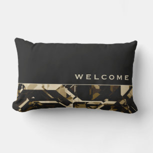 Coussin D'extérieur Tan noir et beige Abstrait géométrique   Bienvenue