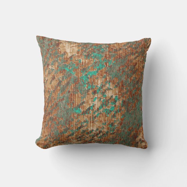 Coussin D'extérieur Terra Cotta Turquoise Grunge Effet Plâtre (Recto)