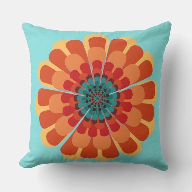 Coussin D'extérieur Terracotta & Fleur Turquoise (Recto)