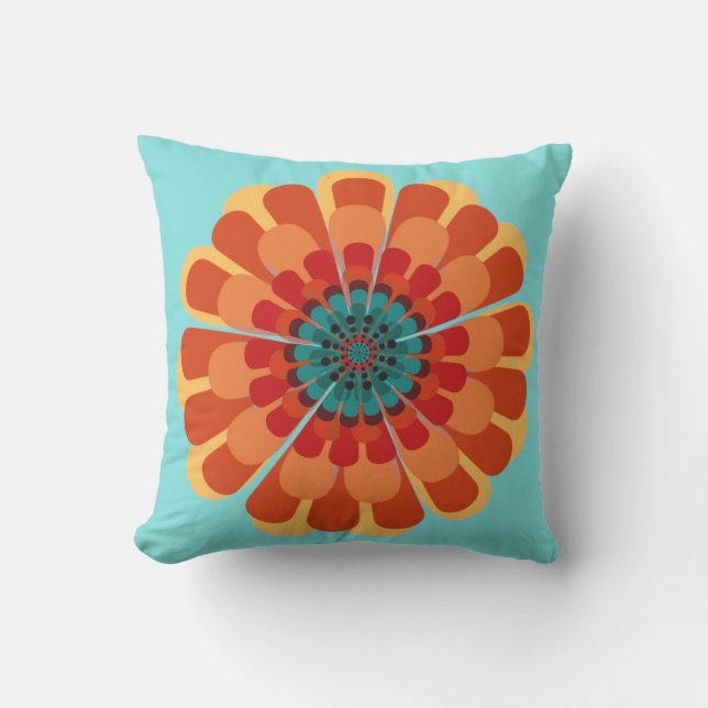 Coussin D'extérieur Terracotta & Fleur Turquoise (Recto)