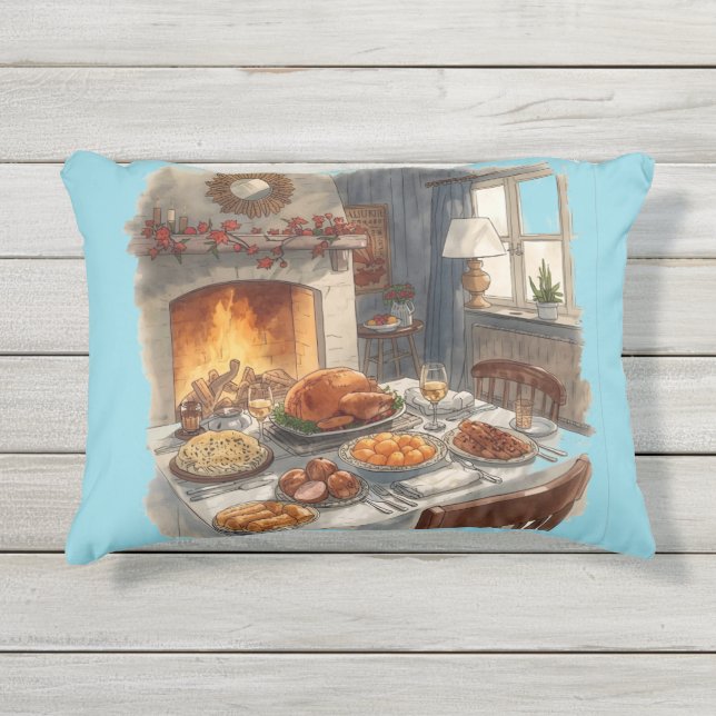 Coussin D'extérieur Thanksgiving, Plats traditionnels, Table d'automne (Devant)