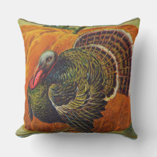 Coussin D'extérieur Thanksgiving Turquie devant un Citrouille orange