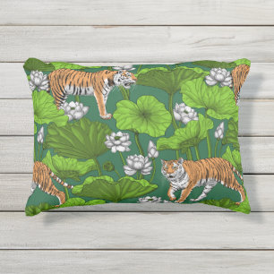 Coussin D'extérieur Tigres dans l'étang blanc de lotus