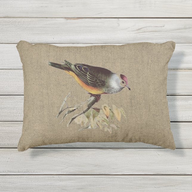Coussin D'extérieur Tissu de jute avec oiseau patio (Devant)