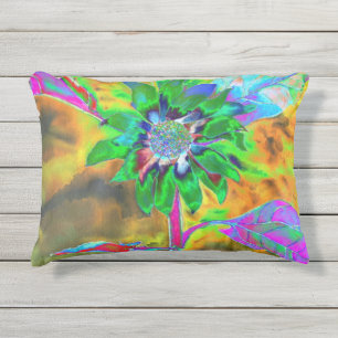 Coussin D'extérieur tournesol Abstrait vert or   retro funky