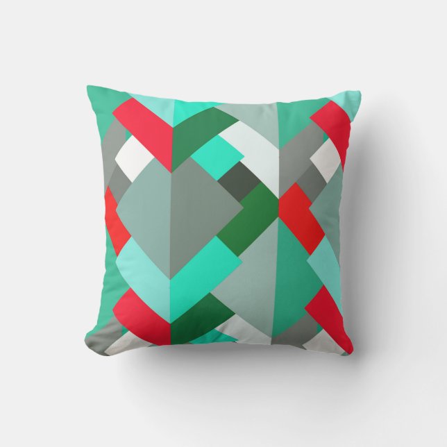 Coussin D'extérieur Triangles Abstraits modernes, Turquoise, Rouge et  (Recto)