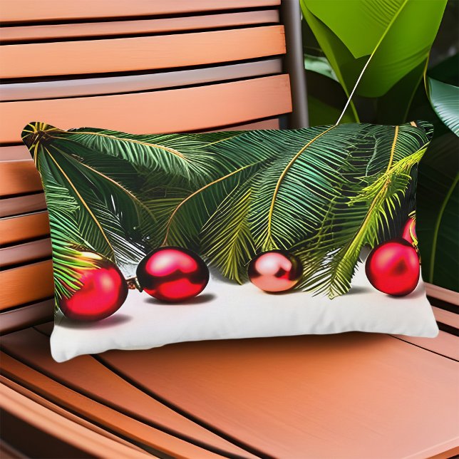 Coussin D'extérieur Tropical Palm Trees Ornements Rouge Vert (Tropical Christmas Pillow)