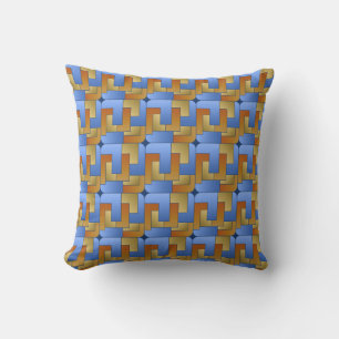 Coussin D'extérieur Tuile carrée géométrique brûlée d'or bleu orange