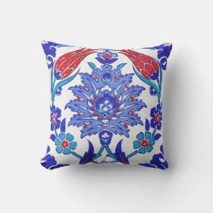 Coussin D'extérieur Tuile florale turque antique de rouge bleu de