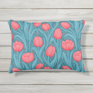 Coussin D'extérieur Tulipes en bleu et rouge