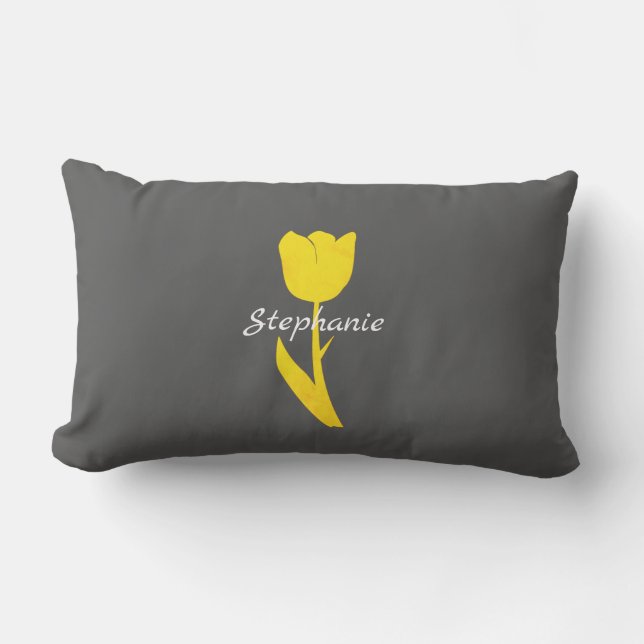Coussin D'extérieur Tulipes Jaunes Motif Monogrammes Gris Floral Perso (Recto)