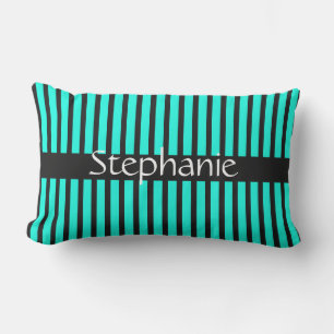 Coussin D'extérieur Turquoise Bleu Noir Blanc Personnalisé Nom Bandes 
