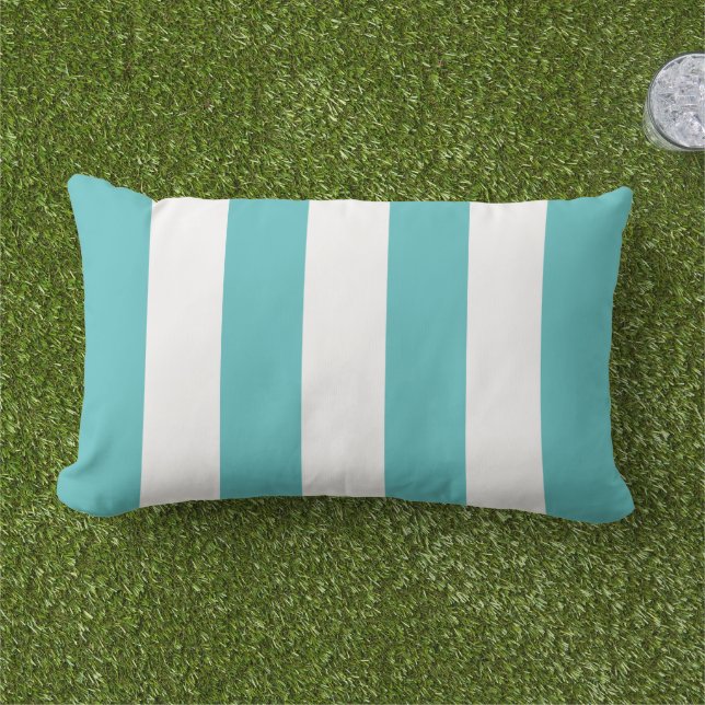 Coussin D'extérieur Turquoise et blanc classique à larges rayures de c (Herbe)