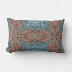 Coussin D'extérieur Turquoise et bois géométrique