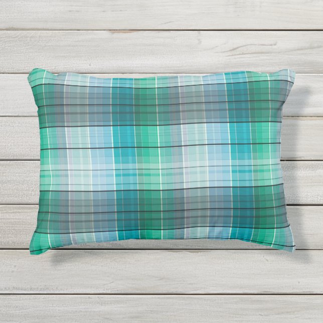 Coussin D'extérieur Turquoise et gris dans une cage. (Devant)
