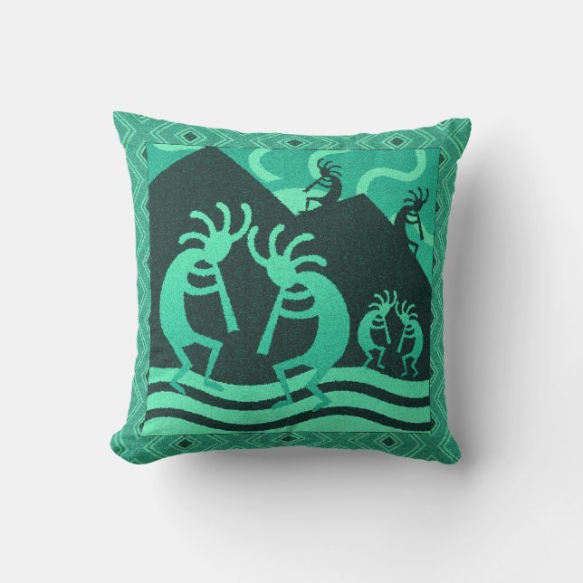 Coussin D'extérieur Turquoise Kokopelli (Recto)