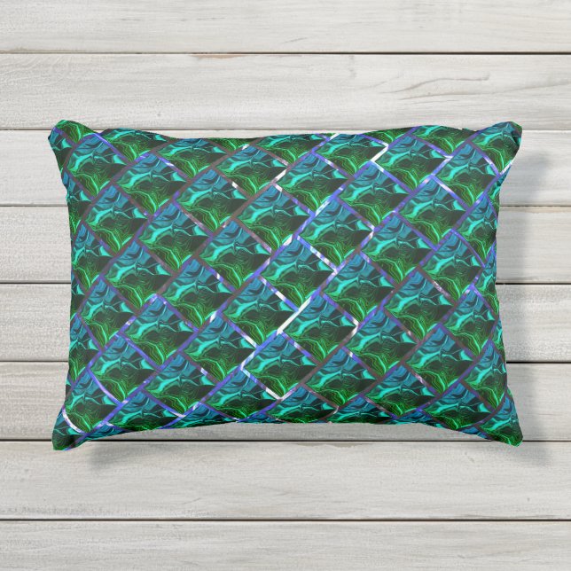 Coussin D'extérieur Verde esmeralda e curvas, sob grade niquelada ? (Devant)