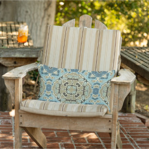 Coussin D'extérieur Vert gris bleu Turquoise ocre Taupe Brown Art trib