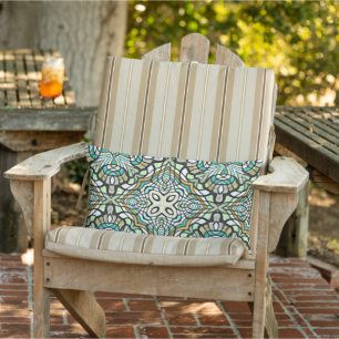 Coussin D'extérieur Vert Menthe Turquoise Moutarde Art Tribal Orient
