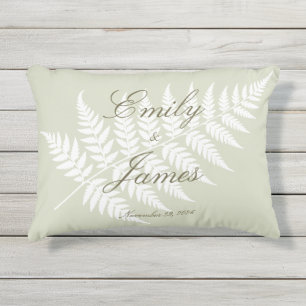 Coussin D'extérieur Vert sauge clair Noms de couple Fernes Blancs Élég