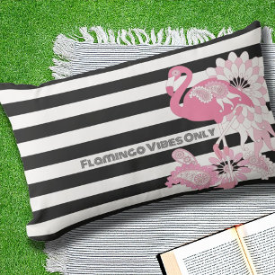 Coussin D'extérieur Vibes de Flamant Uniquement Rayé Noir & Blanc