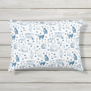Coussin D'extérieur Vintage Retro Toile Motif Chat Catnip Blanc Bleu