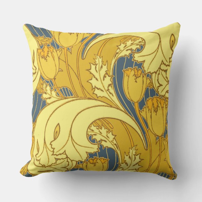 Coussin D'extérieur Vintage Tulip Blue Gold Motif (Recto)
