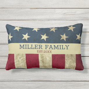Coussin D'extérieur Vintage USA American Flag Nom de famille Russe