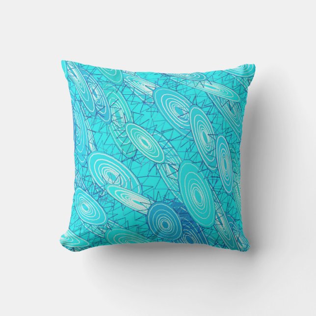 Coussin D'extérieur "Vinyl Blues" abstrait - turquoise, bleu, blanc (Recto)