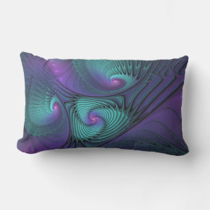 Coussin D'extérieur Violet Rencontre Turquoise Art Fractal Abstrait Mo