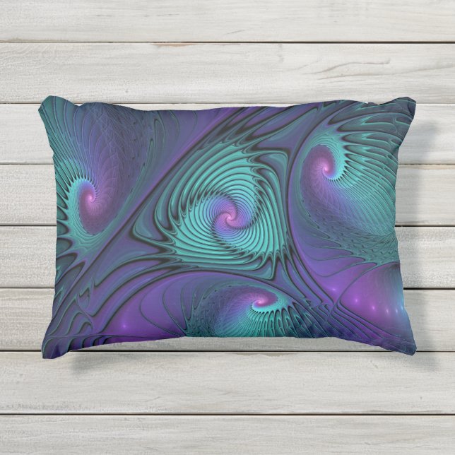 Coussin D'extérieur Violet Rencontre Turquoise Moderne Art Fractal Abs (Devant)
