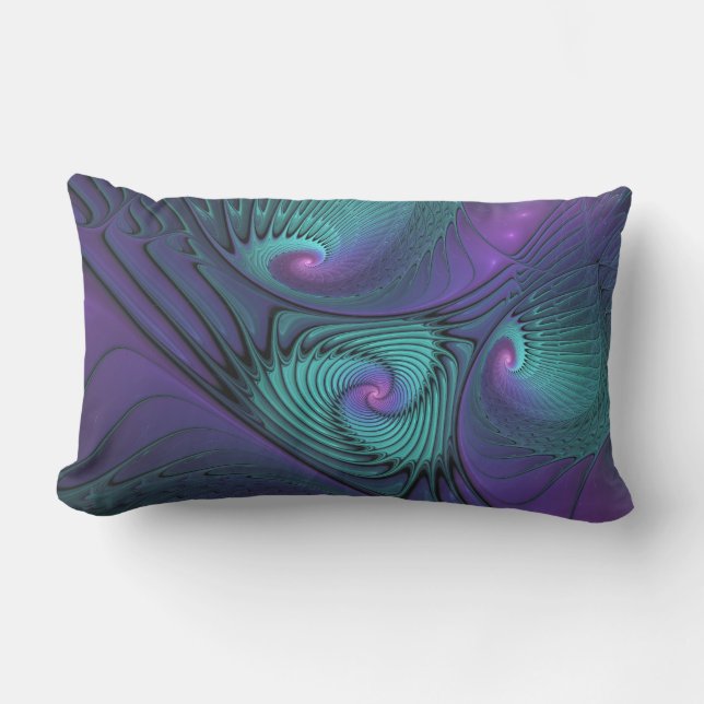 Coussin D'extérieur Violet Rencontre Turquoise Moderne Art Fractal Abs (Recto)
