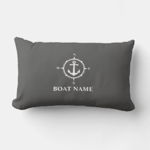 Coussin D'extérieur Votre nom de bateau Compass Ancre Grey