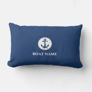 Coussin D'extérieur Votre nom de bateau Corde et Ancre Bleu