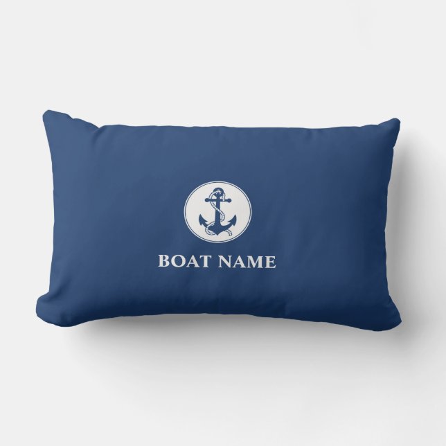 Coussin D'extérieur Votre nom de bateau Corde et Ancre Bleu (Recto)