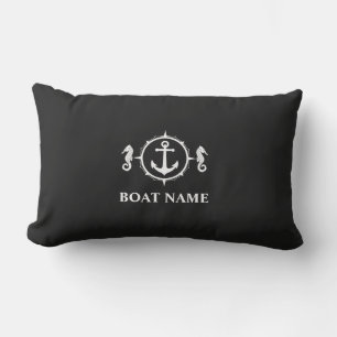 Coussin D'extérieur Votre nom de bateau Seahorse Ancre Black sh0a