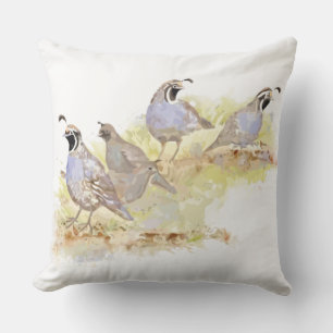 Coussin D'extérieur Watercolor California Quail Bird Art de la faune