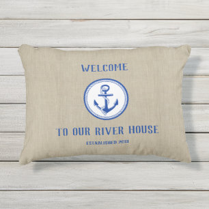 Coussin D'extérieur Welcome River House Ancre nautique Année Faux Line