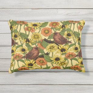 Coussin D'extérieur Wens et fleurs sur jaune pâle